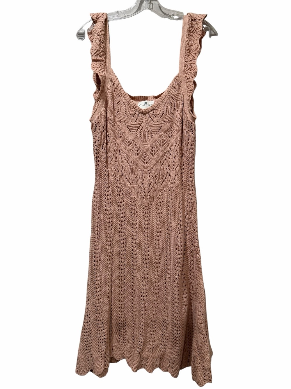 Freshman 1996 XL Peach Crochet Knit Ruffle Dress Sleeveless NWT‎ B3